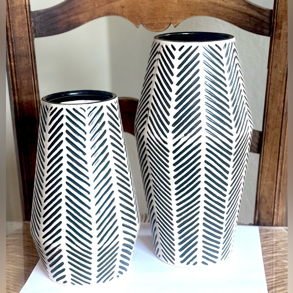 Pier 1 Black& White Ceramic Chevron Vases